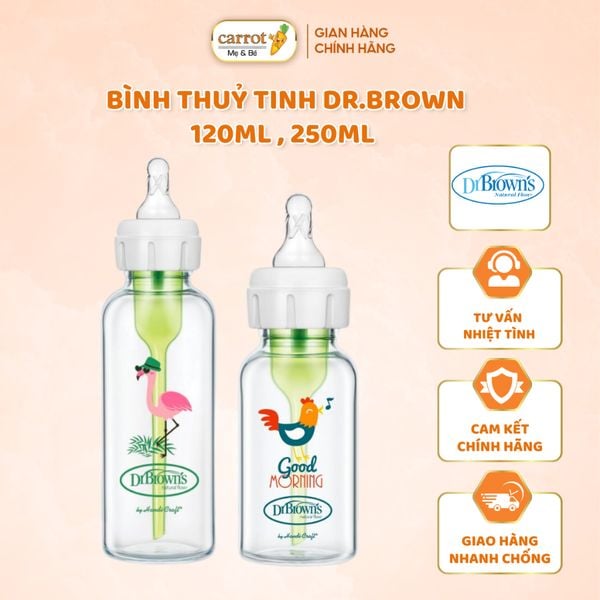 Bình Sữa Dr.Brown's Thủy Tinh Cổ Hẹp 120ML, 250ML Option