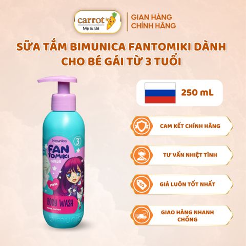 Sữa Tắm Cho Bé Gái Bimunica Fantomiki Cho Bé Gái Từ 3 Tuổi – 250ml Không Cay Mắt, Làm Sạch, Làm Mềm