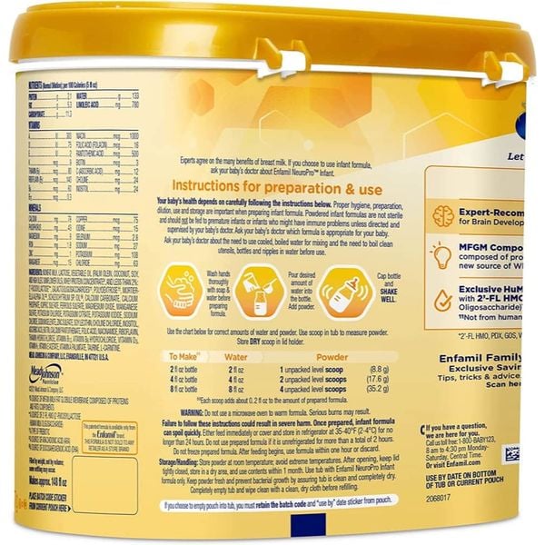 Sữa ENFAMIL NEUROPRO Infant Formula Cho Bé 0 - 12 Tháng 587G
