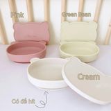 Đĩa Gấu Silicon Kèm Nắp Đậy Bar- Rot Có Đế Hít, Đĩa Cho Bé Tập Ăn Dặm