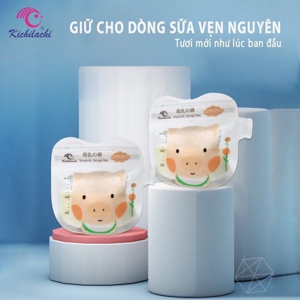 Túi Trữ Sữa Kichilachi 200ml- Cảm Biến Nhiệt Độ, Có Khóa Zip Chắc Chắn Chống Rò Rỉ
