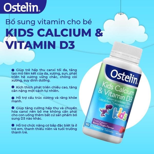 Viên Nhai Calcium & Vitamin D3 Ostelin Kids Bổ Sung Canxi Và Vitamin D3 Cho Trẻ Giúp Hỗ Trợ Hệ Xương, Răng chắc khỏe