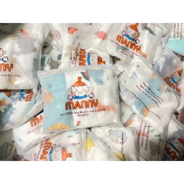 Set 3 Khăn Sữa Manny Kháng Khuẩn, Nấm Móc, Khăn Sữa Sợi Tre Mềm Mại, Thấm Hút Tốt