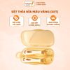 Sét Thìa Nĩa Màu Vàng Uốn Cong 360 Độ Kèm Hộp Đựng Cho Bé