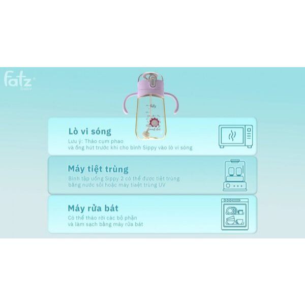Bình Nước Fatzbaby FB0298BT-X PPSU Bật Hút Hai Tay Cầm 250ML Cho Bé 6M