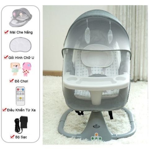Nôi Điện Tự Động Kiêm Ghế Ăn Dặm Gluck Baby SG001, Nôi Điện Ru Bé Ngủ Có Mùng Chống Muỗi