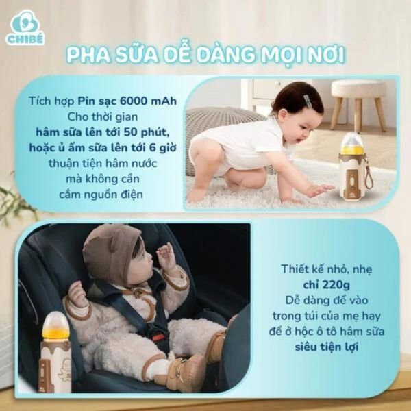 Máy Hâm Bình Sữa Di Động CHIBÉ Warm 3 CB021, Hàng Chính Hãng, Bảo Hành 18 Tháng