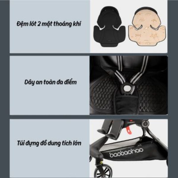Xe Đẩy Gấp Gọn BAOBAOHAO V9 Đẩy 2 Chiều 3 Tư Thế, Xoay 360 Độ - Hàng Chính Hãng