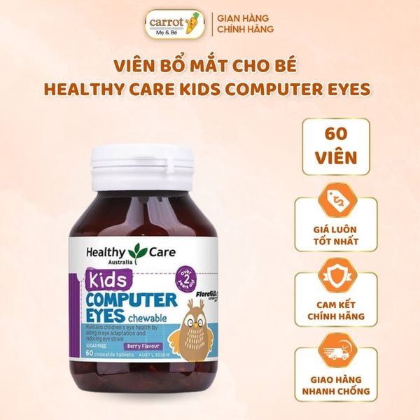 Viên Bổ Mắt Cho Bé Healthy Care Kids Computer Eyes 60 viên, Giảm Đau Mắt, Mỏi Mắt, Khô Mắt Cho Bé