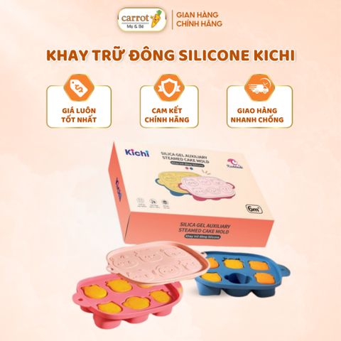Khay Trữ Đông silicone KICHI, Bảo Quản Đồ Ăn Cho Bé, Kèm Nắp Đậy Có 6 Ngăn Hình Thú