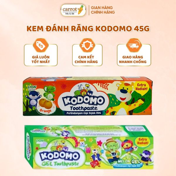 Kem Đánh Răng Trẻ Em Kodomo 45G Vị Cam, Táo An Toàn Khi Nuốt