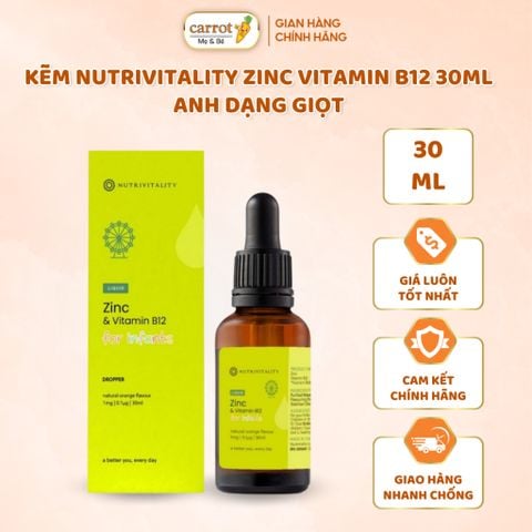 Kẽm Giọt Nutrivitality Zinc Bổ Sung Vitamin B12 Tăng Sức Đề Kháng Cho Bé Hộp 30ml