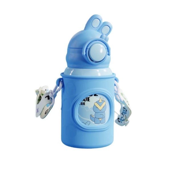 Bình Giữ Nhiệt Gulugu Họa Tiết Tai Thỏ Lõi Inox Chống Gỉ Kèm Quai Đeo 500ML Màu Ngẫu Nhiên