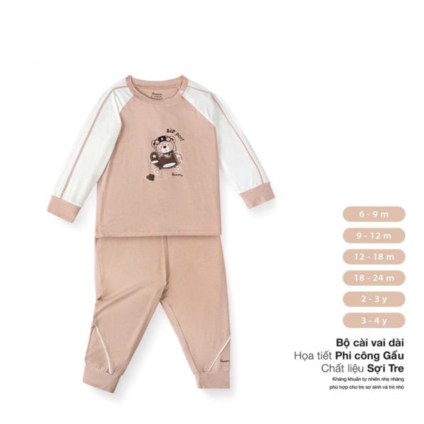 Bộ Dài Tay Vai Phối Tay Trắng Avaler AV240130, Bộ Quần Áo Cho Bé Trai Bé Gái 6M-4 Tuổi