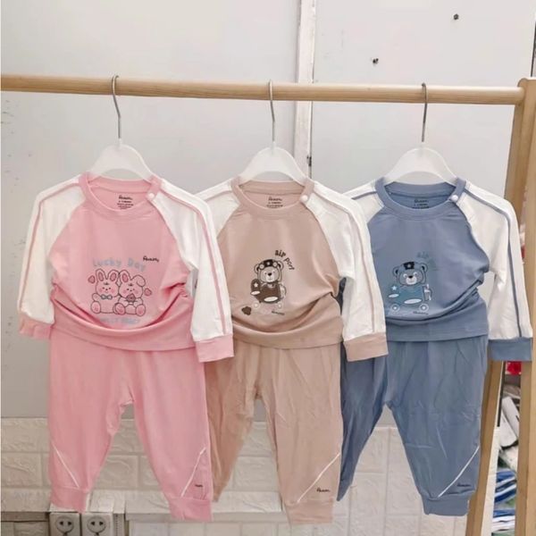 Bộ Dài Tay Vai Phối Tay Trắng Avaler AV240130, Bộ Quần Áo Cho Bé Trai Bé Gái 6M-4 Tuổi