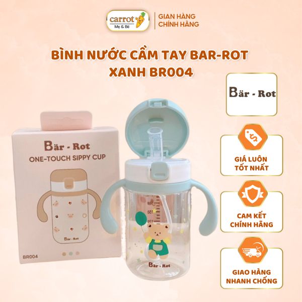 Bình Nước Cầm Tay BAR-ROT Màu Xanh BR004, Bình Nước Chống Sặc Nắp Bật Cho Bé 240ML