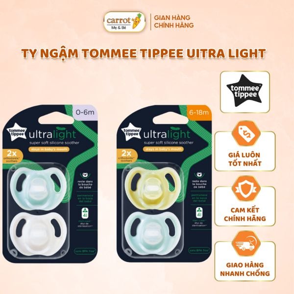 Ty Ngậm Tommee Tippee Silicone Cho Bé Từ 0-6, 6-18, Ti Ngậm Ultralight