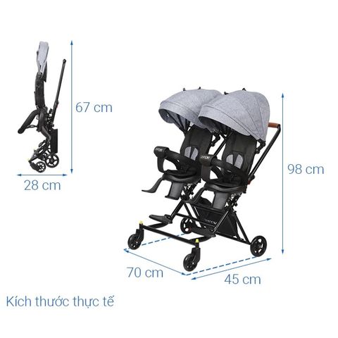 Xe Đẩy Đôi Gắp Gọn 2 Chiều Zaracos Nicolas 0266 Màu Xám Ghi, Khung Xe Thép Siêu Nhẹ