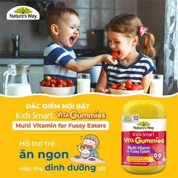 Kẹo Dẻo Vi Chất Nature's Way Kids Smart Vita Gummies Multi Vitamin for Fussy Eaters Kích Thích Ăn Ngon Hộp 60 Viên