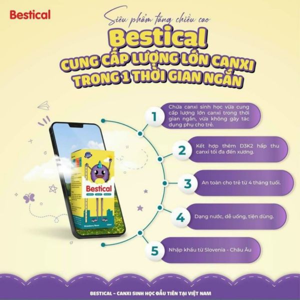 Canxi Bestical 120mL, Canxi Sinh Học, Bổ Sung Canxi Vitamin D3K2 Giúp Xương Và Răng Chắc Khỏe