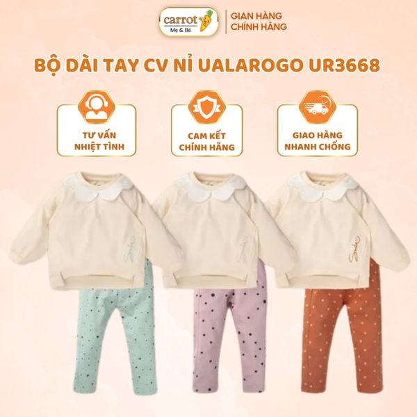 Bộ Dài Tay Thu Đông Nỉ Cotton Chấm Bi UalaRogo UR 3668 Cho Bé Từ 1-5Y