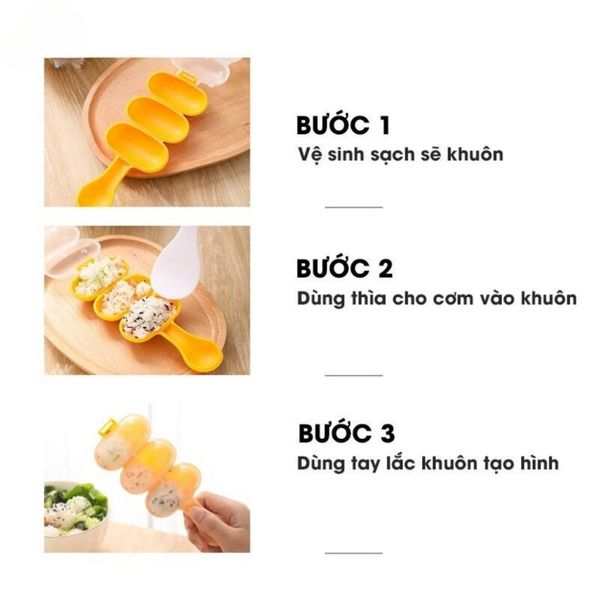 Bộ Khuôn Lắc Cơm Kèm Thìa Xúc, Dụng Cụ Tạo Cơm Nắm Ăn Dặm Cho Bé