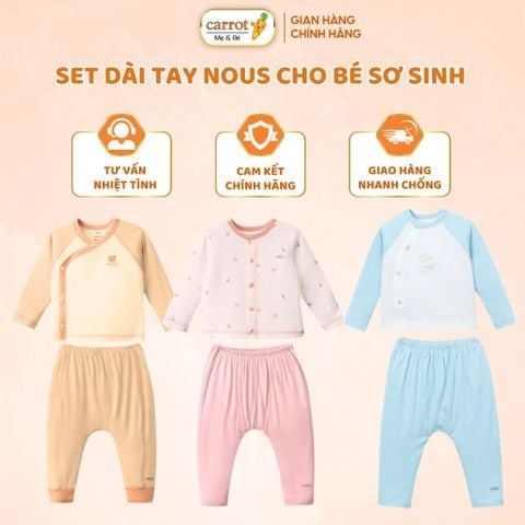 Set Dài Tay Nous Cho Bé Sơ Sinh, Bộ Dài Cài Lệch Newbor Đủ Màu