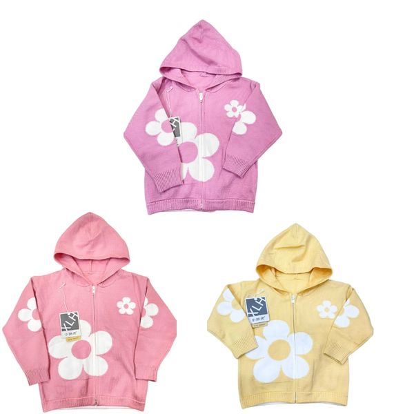 Áo Khoác Len Có Mũ Bé Gái Hình Hoa, Áo Khoác Thu Đông Cho Bé