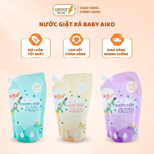 Nước Giặt Xả Quần Áo Trẻ Em Aiko 2 in 1, An Toàn Cho Da Nhạy Cảm - Siêu Thị Mẹ Và Bé Carrot