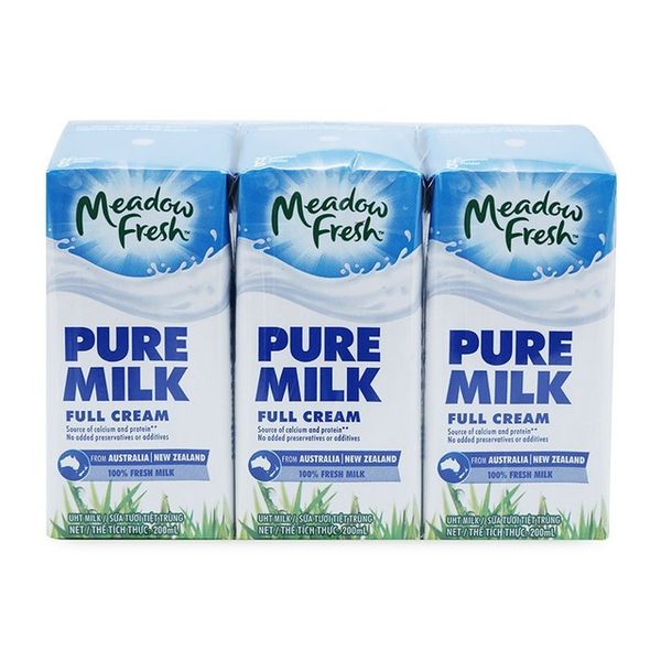 Sữa Tươi Fullcream Meadow Fresh - Không Đường, Thơm Ngon, Hàm Lượng Canxi Cao - 200ml/Hộp