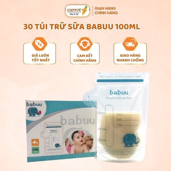 Túi Trữ Sữa Babuu Nhật Bản 100ML, Túi Ziper Trữ Sữa Chống Đổ Sữa