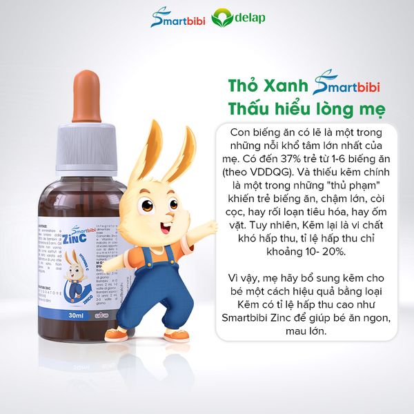 Kẽm Smartbibi Zinc Chai 30ml, Siro Hỗ Trợ Cải Thiện Tình Trạng Biếng Ăn Cho Bé - Mẹ Và Bé Carrot