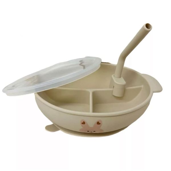 Khay Kèm Thìa Nĩa Silicon Dotodot Có Kèm Nắp Và Ống Hút