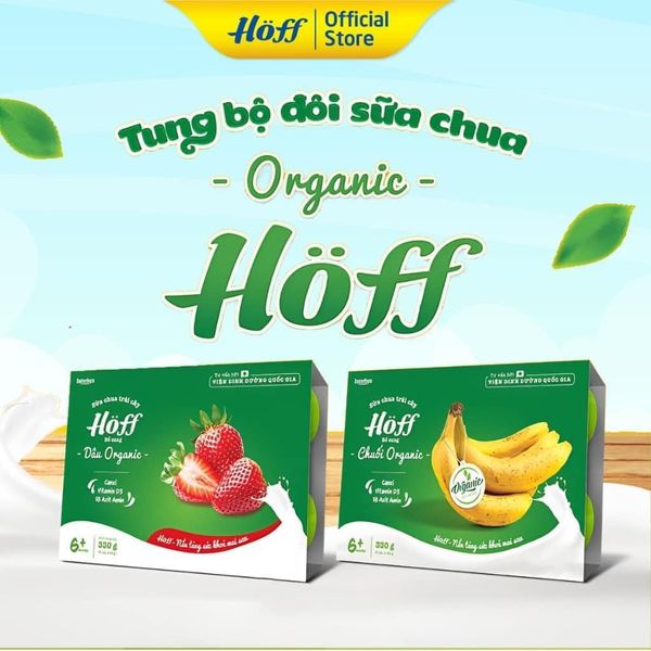Sữa Chua Organic Hoff Vỉ 6 Hộp Vị Chuối, Vị Dâu Cho Bé Từ 6 Tháng Tuổi