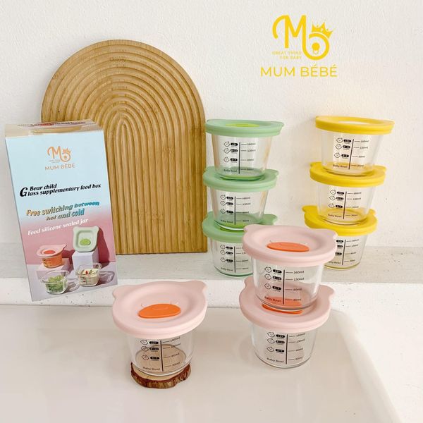 Set 3 Hộp Thủy Tinh Trữ Đông MumBebe 160ML, Hủ Thuỷ Tinh Chia Vạch