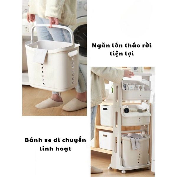 Kệ Nhựa 3 Tầng Kapi Sasa - Đa Năng, Đựng Đồ Dùng Đồ Chơi Cho Bé, Có Bánh Xe Di Chuyển