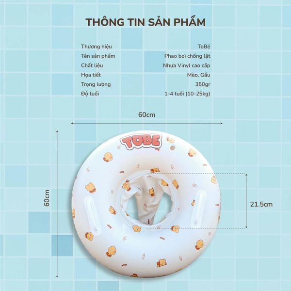 Phao Bơi Chống Lật TOBE Hình Gấu Cho Bé, Phao Đi Biển, Phao Tập Bơi