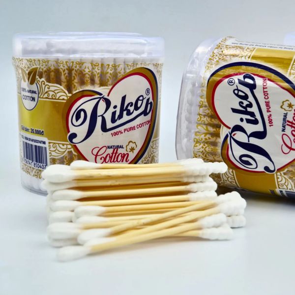 Tăm Bông Cotton Riko Que Trúc Hộp Tròn 200 Que