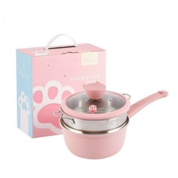 Bộ Nồi Xửng Hình Mèo Fashion, Bộ Nồi Chảo Đá Nấu Ăn Dặm Cho Bé