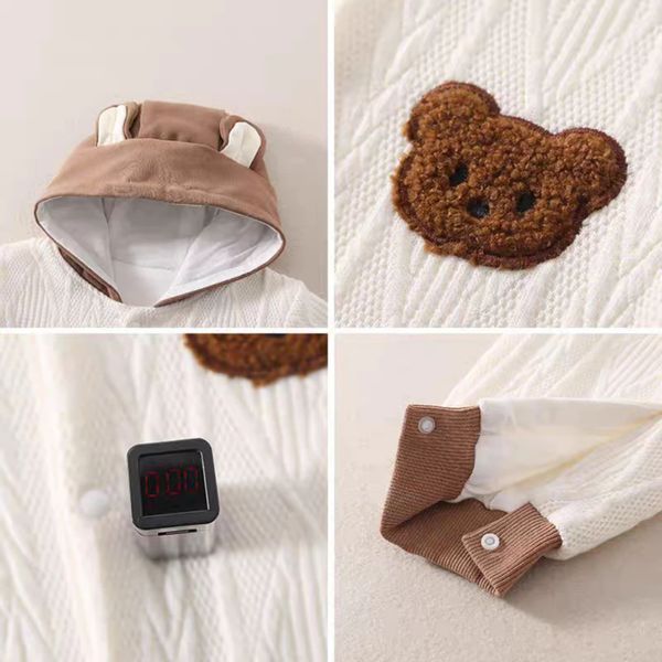 Body Len Mũ Liền H&B Kids Thêu Hình Gấu Cho Bé Trai Bé Gái