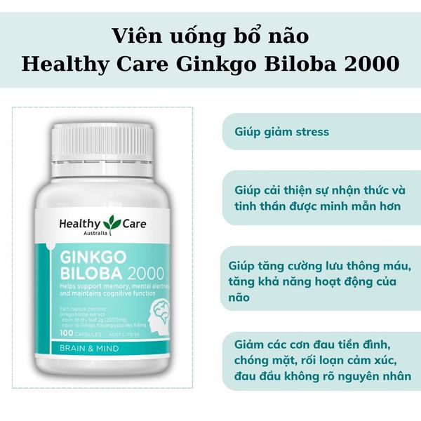 Viên Uống Bổ Não Healthy Care Ginkgo Biloba 2000MG 100 Viên