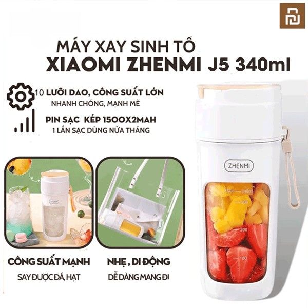 Máy Xay Sinh Tố Cầm Tay ZHENMI ZMGZ-J5 10 Lưỡi Xay đá, Sạc Pin, Dung tích 340ml