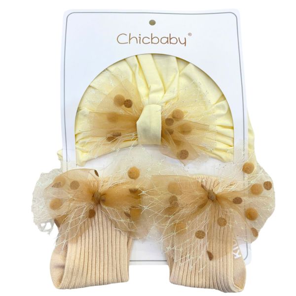 Set Mũ Turban Kèm Tất  CHICBABY Nhiều Mẫu Xinh Xắn Đáng Yêu Cho Bé Sơ Sinh 0-12 Tháng