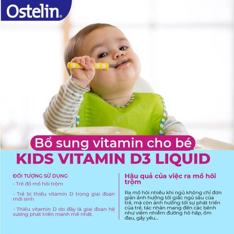 Vitamin D3 Ostelin Kids Liquid 20ml Dạng Nước 200IU, Của Úc Giúp Phòng Tránh Còi Xương, Suy Dinh Dưỡng Cho Bé
