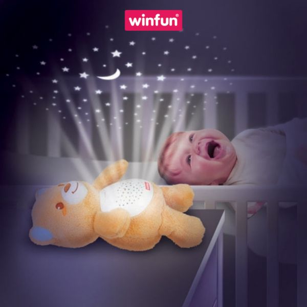 Gấu Bông Winfun Ru Ngủ Có Âm Thanh, Đèn chiếu trăng sao hình gấu Winfun 0825 Cho Bé Từ 0M