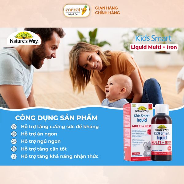 Siro Bổ Sung Sắt Nature's Way Kid Smart Liquid Multi Iron, Hỗ Trợ Tăng Đề Kháng Cho Bé 200ml