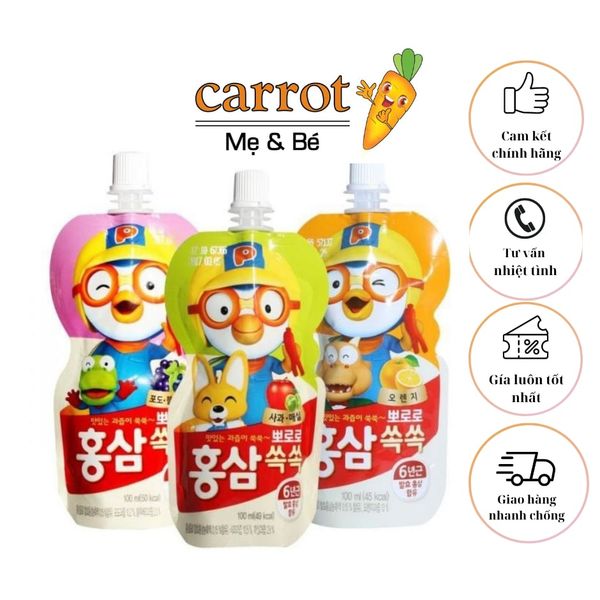 Nước Hồng Sâm PORORO Hàn Quốc Cho Bé Từ 3 Tuổi - Tăng Đề Kháng, Giải Đọc Gan, Hấp Thụ Thức Ăn - 100ml