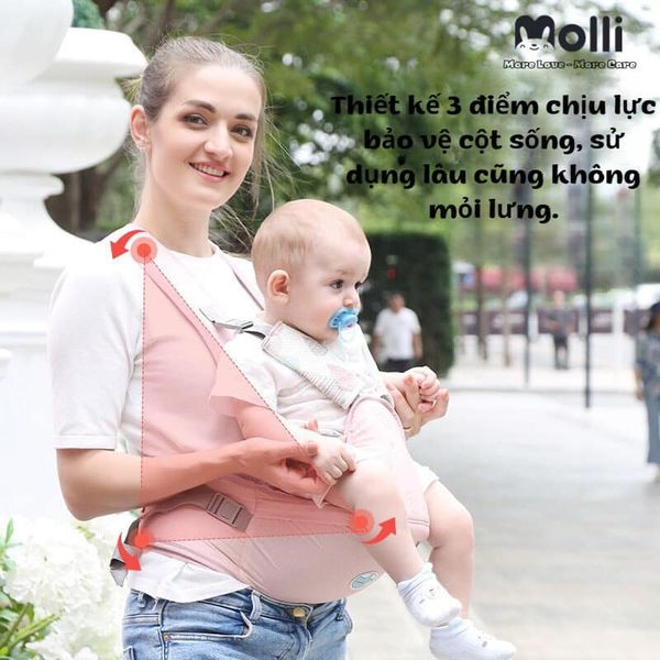 Địu Ngồi Cho Bé - Địu Ngồi Cho Bé Sơ Sinh Molli - Mẹ Và Bé, Thoáng Khí - 700Gr