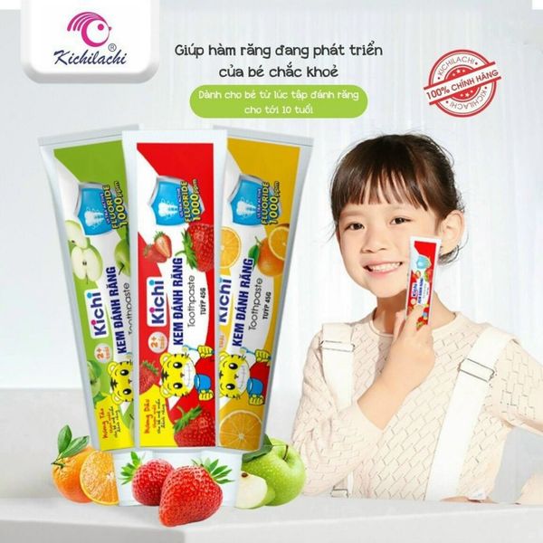 Kem Đánh Răng Kichi Vị Táo, Dâu 45G 2Y+ (Hộp)