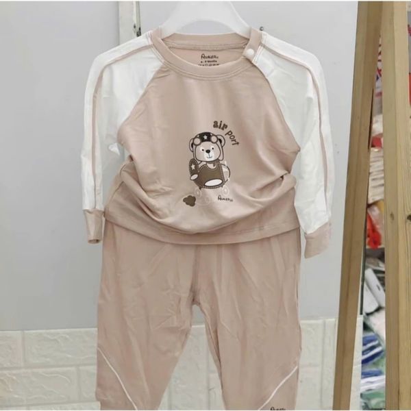 Bộ Dài Tay Vai Phối Tay Trắng Avaler AV240130, Bộ Quần Áo Cho Bé Trai Bé Gái 6M-4 Tuổi